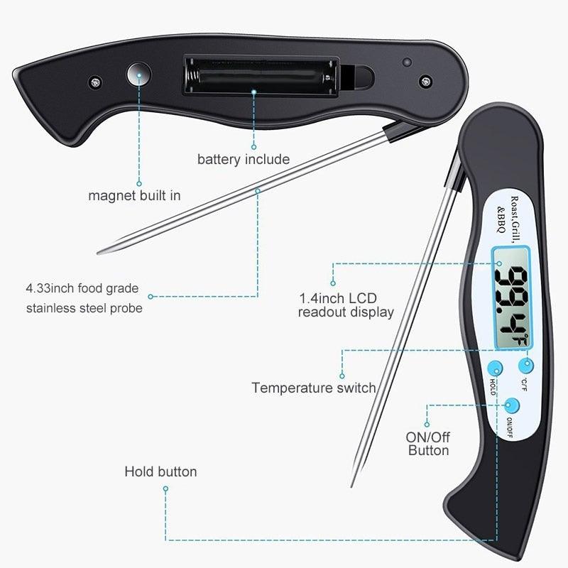 High Quality Foldable Food Thermometer Probe Digital BBQ Meat Kitchen